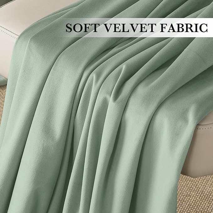 RYB HOME Mint Green Velvet Curtains 96 inches Long, Room Darkening, Floor-Length, Coastal Style Velvet Drapes with Hook Belt for Nursery Living Room Office, 52" W x L96 L, Auqa