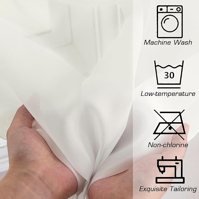 Simplebrand Ivory Sheer Curtains 90 Inches Long, Light Filtering Rod Pocket Solid Color Window Sheer Curtain Panels, Elegant Curtains & Drapes for Living Room, Bedroom 2 Panels (Ivory, 59" W x 90" L)
