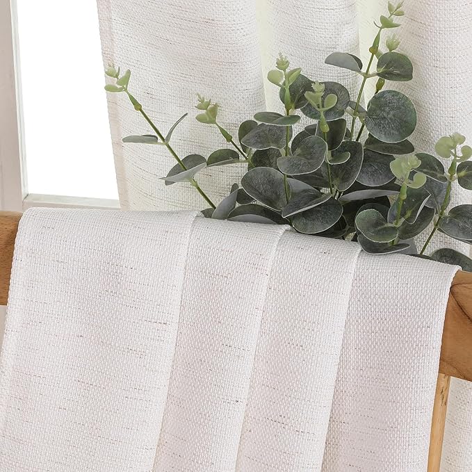 Chyhomenyc Blend Linen Valance for Windows, Light Filtering Blend Linen Textured Burlap Solid Small Short Valance for Kitchen Bathroom Laundry Basement, 60Wx14L inch, Natural, 1 Piece