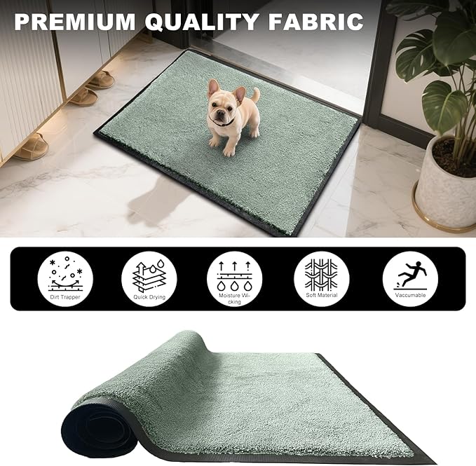 Mibao Dirt Trapper Door Mat for Indoor Outdoor, Waterproof All-Season, All-Weather Doormat, Heavy Duty Non-Slip Entrance Rug, Low Profile Absorbent Entrance Mat Carpet, 72" x 24", Green