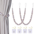 Wood Bead Curtain Tiebacks, KLOGTSIND Set of 2 Curtain Holdbacks for Thin or Thick Window Draperies, Boho Farmhouse Curtain Tiebacks with Hooks, Curtain Tie Backs for Home Office Room Decor