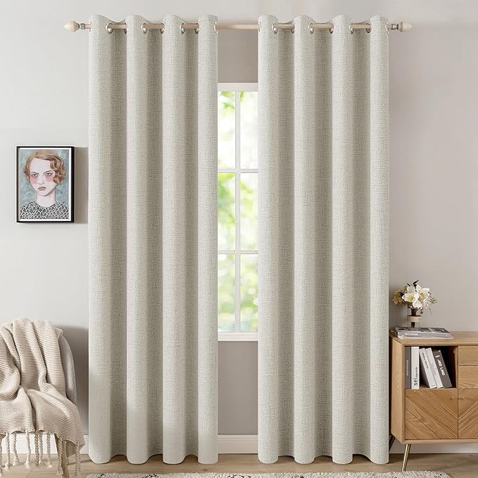 MIULEE Linen Texture Curtains for Bedroom Light Cream 100% Blackout Thermal Insulated Linen Curtains Grommet Room Darkening Drapes for Living Room Nursery 52x108 Inch (2 Panels)