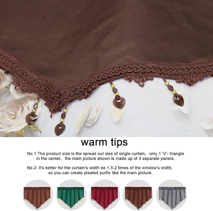 Molaxhome Swag Curtain 51 inch Length Rod Pocket Scalloped Curtain Valance Sheer Lace Panels with Hanging Crystal Beads for Kitchen Bedroom Window Treatments Drape Decor 1pc (Cloth Coffee, 51Wx23L)