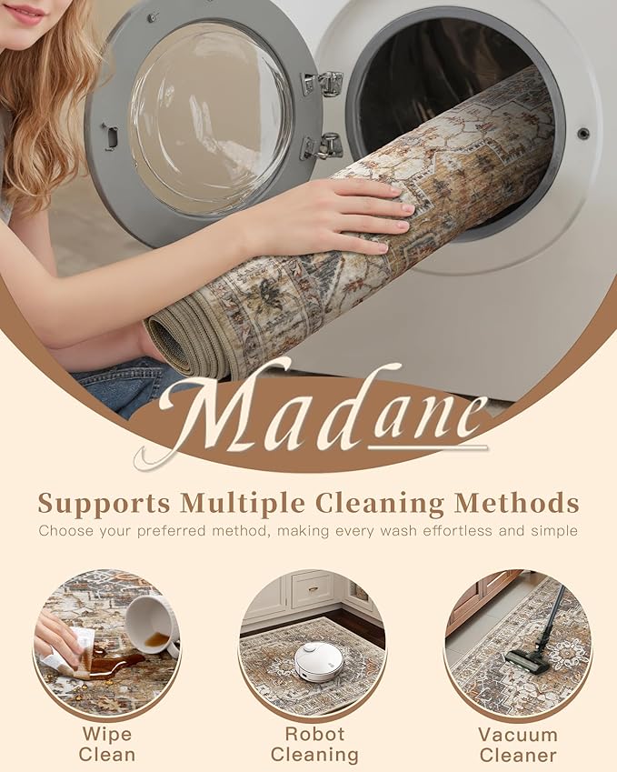 Madane Runner Rugs for Hallway 2x10 Long Washable Non-Slip Hallway Runner Rug Low-Pile Stair Kitchen Runner Throw Carpet for Entrance Living Dining Laundry Room (Turmeric/Grey, 2 x 10)