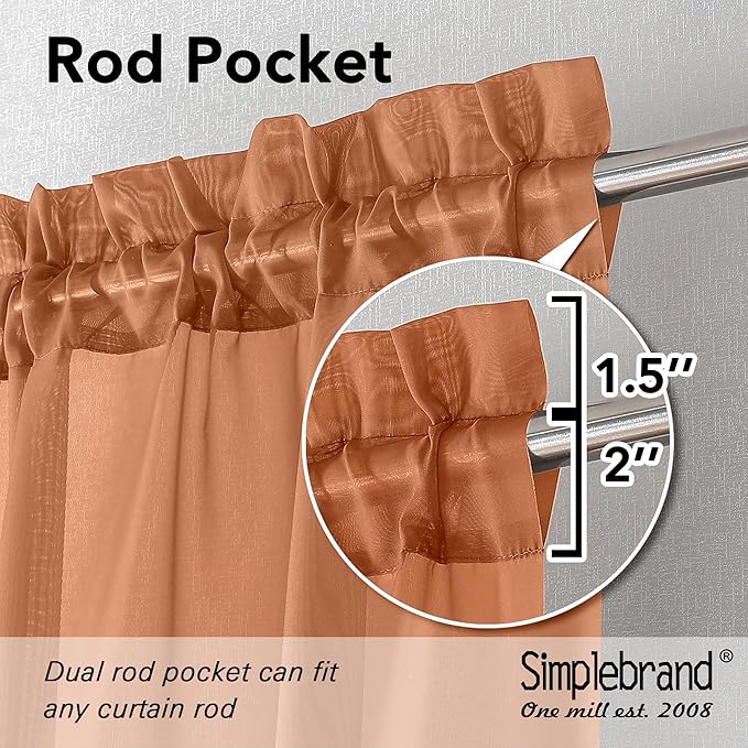 Simplebrand Orange Short Sheer Curtains 45 Inch Length for Small Windows, Rod Pocket 2 Panels Set Solid Voile Drapes Window Sheer Curtains for Bedroom Bathroom Kids Room Kitchen, 42x45 Inch, 2pcs