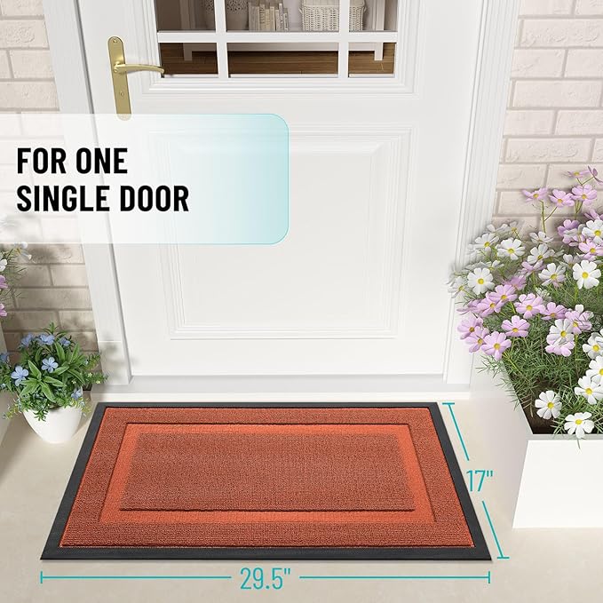 OLANLY Front Door Mat Indoor Outdoor Entrance, Waterproof All-Season, All-Weather Doormat, Sturdy Natural Rubber, Low Profile, Easy Clean Patio Porch Entryway Mat, 29.5x17, Vermillion Red