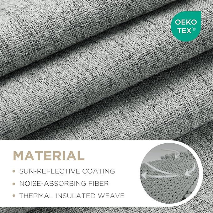 Joydeco Blackout Curtains for Bedroom - 100% Light Blocking 2 Panels Light Grey Drapes 42" W x 63" L, Thermal Insulated Room Darkening Curtains, Linen Textured for Living Room, Rod Pocket & Back Tabs
