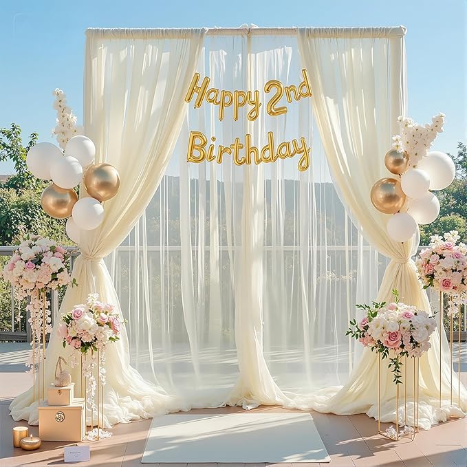 20ft x 15ft Champagne Tulle Backdrop Curtain for Parties Sheer Fabric Backdrop Curtains for Wedding Baby Shower Bridal Shower Birthday Photo Backdrop Drapes Background Decorations 4 Panels 5ft x 15ft