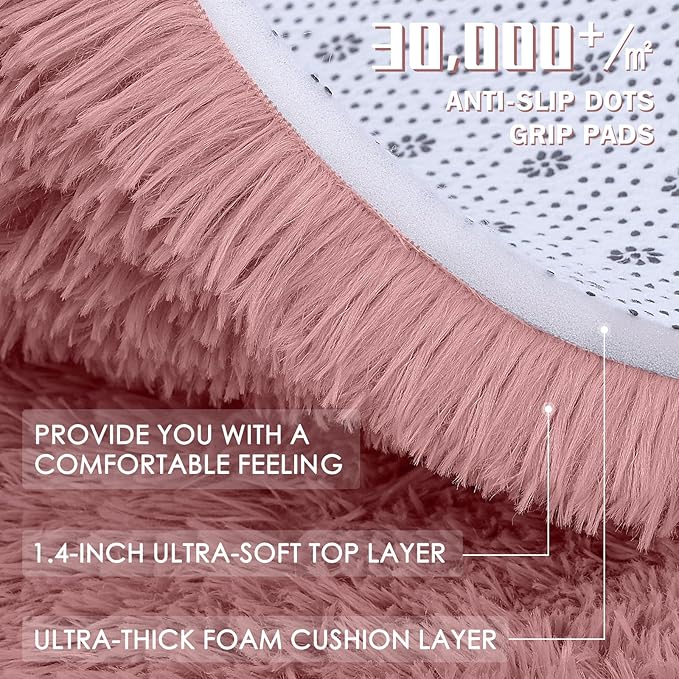 OLANLY 2x6 Machine Washable Runner Rugs for Hallway, Soft Fluffy Shaggy Bedside Rugs for Bedroom, Living Room, Indoor Floor Carpet for Kids Girls Boys, Nursery Rooms, Home Decor Aesthetic, Pale Pink
