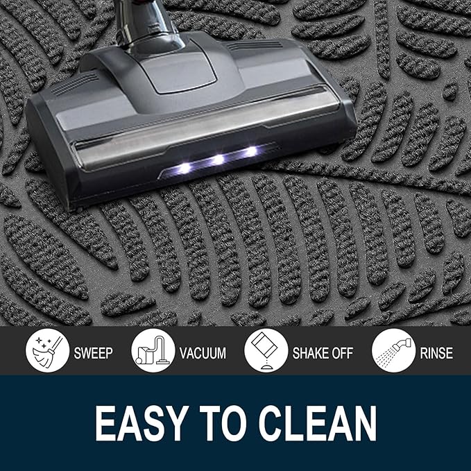 Colorxy Waterproof Doormat, Sturdy Natural Rubber Front Indoor Mat, Non Slip Low Profile Outdoor Door Mats, Stain and Fade Resistant Floor Mats, Easy Clean Patio Entry Mat, 30''x17'', Light Grey