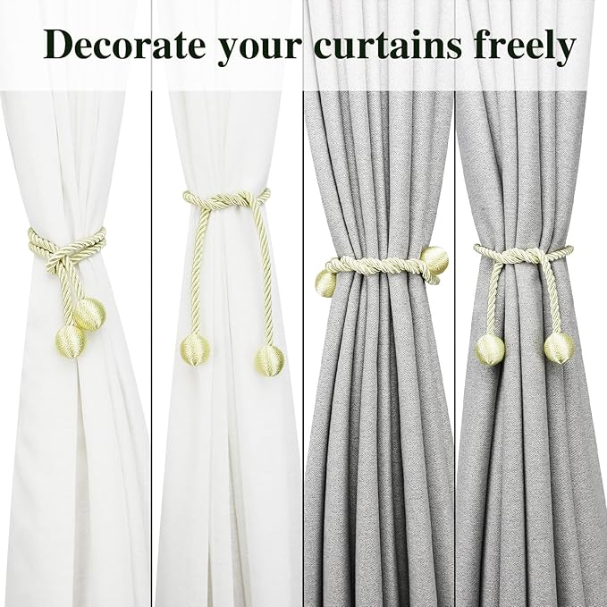 Curtain Tiebacks Outdoor Elegant Decorative Tie Backs Modern Rope Tiebacks for Drapes Window Curtain Holdbacks for Draperies (Cream, 4)