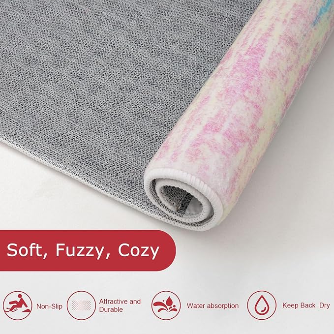 KOZYFLY Modern Abstract Pink 3x5 Area Rug Washable Girls Kids Bedroom Rug Throw Entry Mat Non-Slip Carpet Dining Room Rug with Soft Low Pile for Living Room Kitchen Bath Office