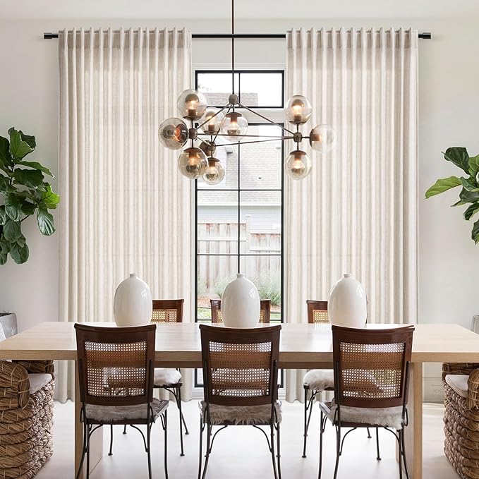 Beige Flax Linen Curtains 84 inches Long for Living Room 2 Panel Tan Burlap Textured Drapes Semi Sheer Privacy Khaki Window Curtain Country Rustic Farmhouse Canvas Cloth Curtain for Dinning Room