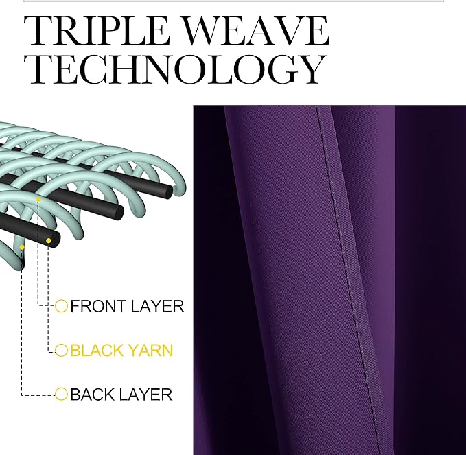 NICETOWN Blackout Purple Curtains for Living Room - Thermal Insulated Solid Rod Pocket Blinds for Bedroom Decor (Royal Purple, Set of 2 Panels, 42 x 48 Inch)
