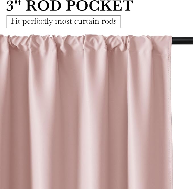RYB HOME 100% Blackout Short Curtains for Small Window, Thermal Insulated Total Room Darkening Noise Reducing Curtains for Kitchen Bathroom Basement, 52 inches Wide by 36 inches Long, Baby Pink