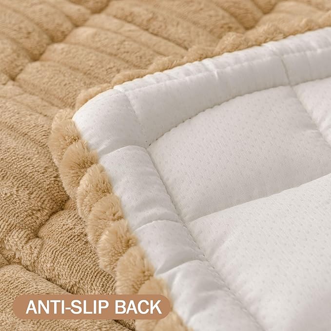 Smiry Couch Cover for Dogs Washable, Non Slip Fuzzy Pet Couch Covers for 3 Cushion Sofa Pet Friendly, Thick Soft Sofa Slipcovers Cushion Protector (Camel, 27.6" x 27.6")