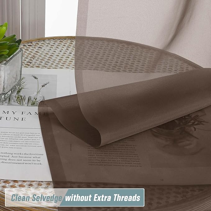 Chocolate Sheer Curtains for Window 96 Inches Long 2 Panels Set, Soft Airy Light Filtering Voile Sheer Curtains for Living Room Bedroom, Dual Rod Pocket Elegant Window Drapes, 2x42Wx96L Inches