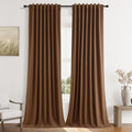 Guken Caramel Brown 100% Blackout Linen Curtains 96 Inch Length 2 Panels Set for Living Room Bedroom Back Tab/Rod Pocket Thermal Insulated Black Out Drapes Room Darkening Farmhouse Window Curtains