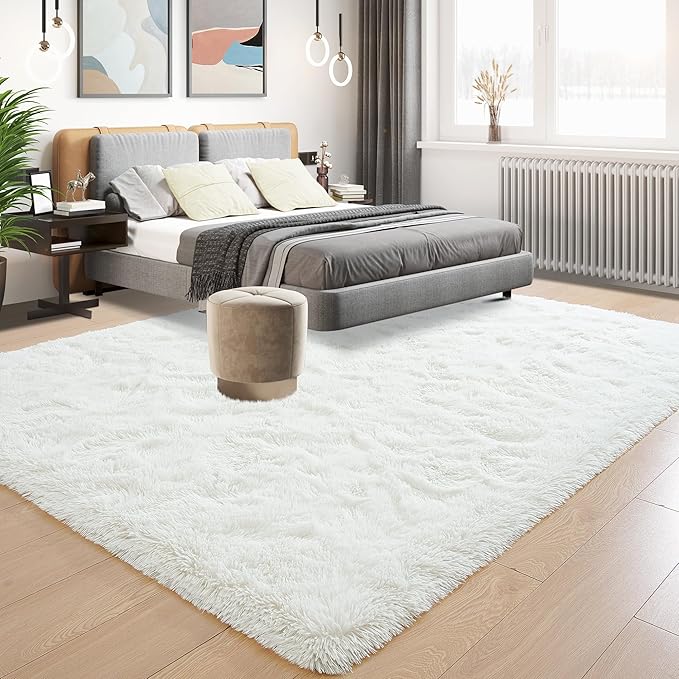 Tepook Area Rugs 10x14 for Living Room, Super Soft Fluffy Rugs for Bedroom, Modern Shaggy Rug Fuzzy Carpets for Kids, Plush Indoor Nursery Home Decor Rug with Non-Slip Bottom, Cream White
