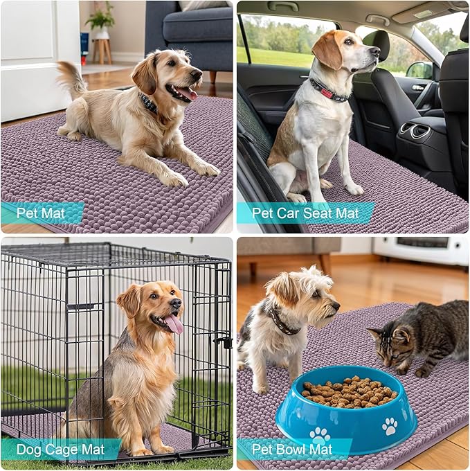 OLANLY Dog Door Mat for Muddy Paws 35x24, Absorbs Moisture and Dirt, Absorbent Non-Slip Washable Doormat, Quick Dry Chenille Mud Mat for Dogs, Entry Indoor Entryway Carpet for Inside Floor, Deep Plum