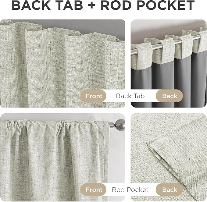Joydeco Blackout Curtains for Bedroom - 90 Inch Long 100% Light Blocking 2 Panels Light Beige Drapes, Thermal Insulated Room Darkening Curtains, Linen Textured for Living Room, Rod Pocket & Back Tabs
