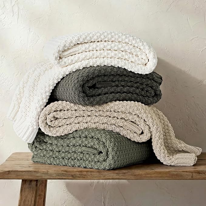 EVERGRACEHOME Chunky Chenille Knit Throw Blanket for Couch, Soft Luxurious Moss Stitch Blankets for Bed, Cozy Decorative Farmhouse Knitted Throws for Sofa, Warm Gray, 60" x 80"