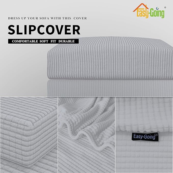 Easy-Going Stretch Loveseat Cushion Cover Sofa Cushion Furniture Protector Sofa Seat Sofa Slipcover Sofa Cover Soft Flexibility with Elastic Bottom(Loveseat Cushion, Silver Gray)