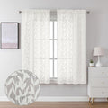 Lecloud Leia Clip Textured Leaf Ivory Sheer Curtain 63 Inch Length 2 Panels, Light Filtering Jacquard Voile Curtain with Dual Rod Pockets, Kitchen/Bedroom Window Drapes, 40 W x 63 L