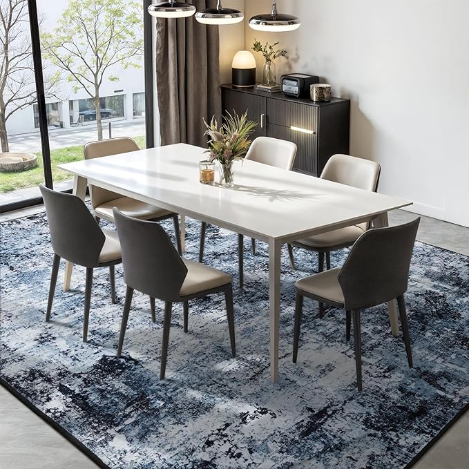 Rugflix 4x6 Area Rug for Living Room, Washable Non-Slip Stain-Resistant Low Pile, Modern Dark Carpet for Dining Room/Home Office/Kid Room/Nursery/Bedroom, Navy Blue/Black