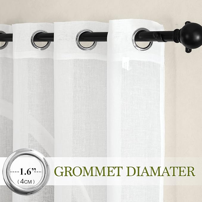 NICETOWN White Living Room Curtains Extra Long 135 inches Long, Grommet Linen Curtains & Drapes Privacy with Light Filtering Window Treatment for Bedroom, W52 x L135, 2 Panels