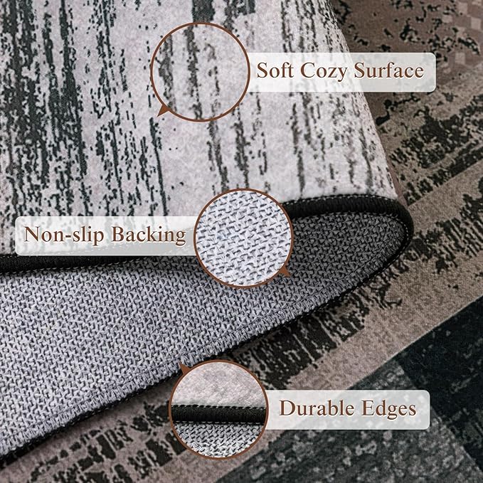 LIANLAM 9x12 Washable Area Rugs for Living Room and Bedroom, Vintage Checkered Pattern Non-Slip Carpet, Stain Resistant Low Pile Soft Rug for Dining Room,Office,Nursery,Kids Room(9x12,Chocolate)