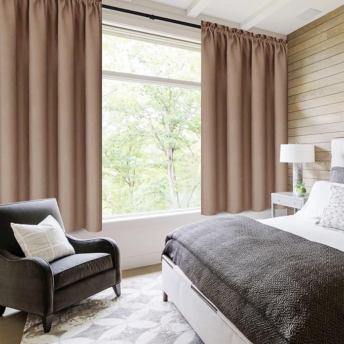 DWCN Blackout Curtains Room Darkening Thermal Insulated Bedroom Curtains Window Curtain Panels, 42 x 54 inches Long, Set of 2 Khaki Rod Pocket Drapes