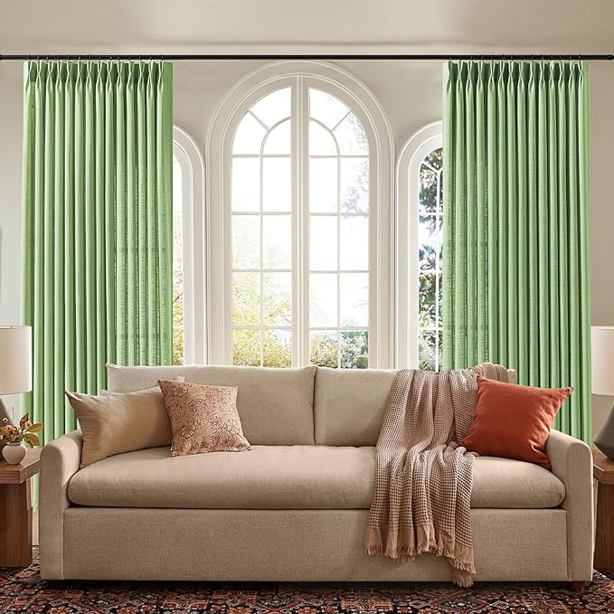 Sage Green Pinch Pleated Curtains 90 Inch Length 2 Panels for Living Room, Light Filtering Semi Sheer Pleated Curtain with Rings Memory Trained Modern Back Tab Drapes for Bedroom Office, 40x90
