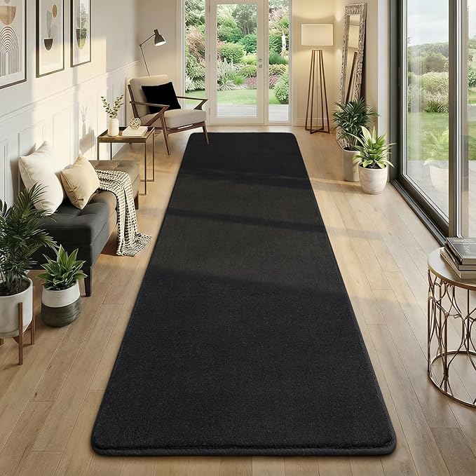 Amearea Modern Soft Hallway Runner Rug, 3x10 Feet Washable Long Runner Rugs for Hallway, Black Fluffy Bedroom Bedside Rugs, Non Slip Memory Foam Rug Carpet for Entrance Kitchen Living Room Home Decor