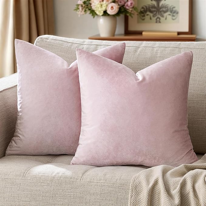 GIGIZAZA Decor Throw Couch Pillow Covers,Set o 2 Sweet Lilac Sofa Cushion Pillow Covers,Velvet Pillow Cases 26x26inch