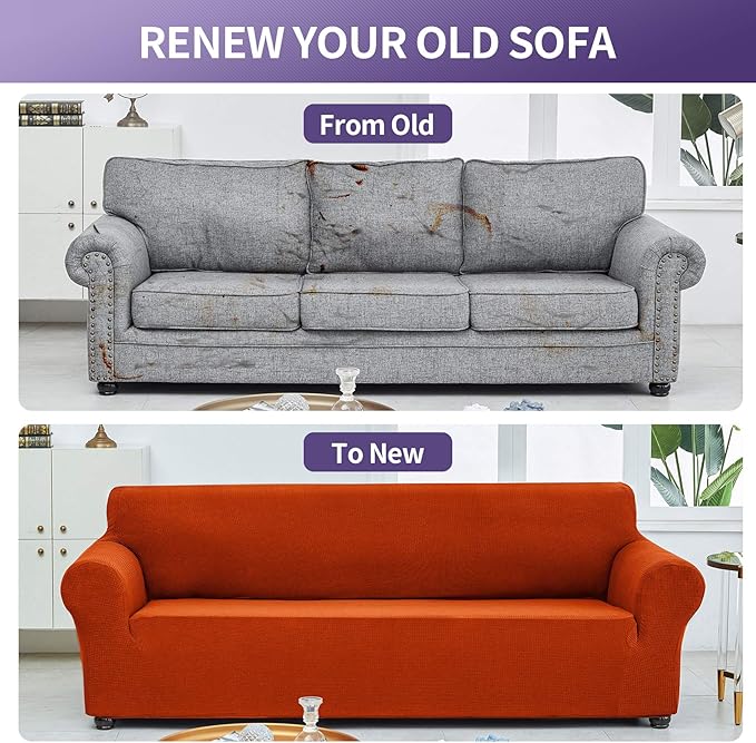 Joccun Stretch Couch Cover Slipcovers, 1-Piece Sofa Covers for 3 Cushion Couch Spandex Jacquard Washable Furniture Protector Cover for Living Room,Kids,Pets(Sofa,Pureed Pumpkin)