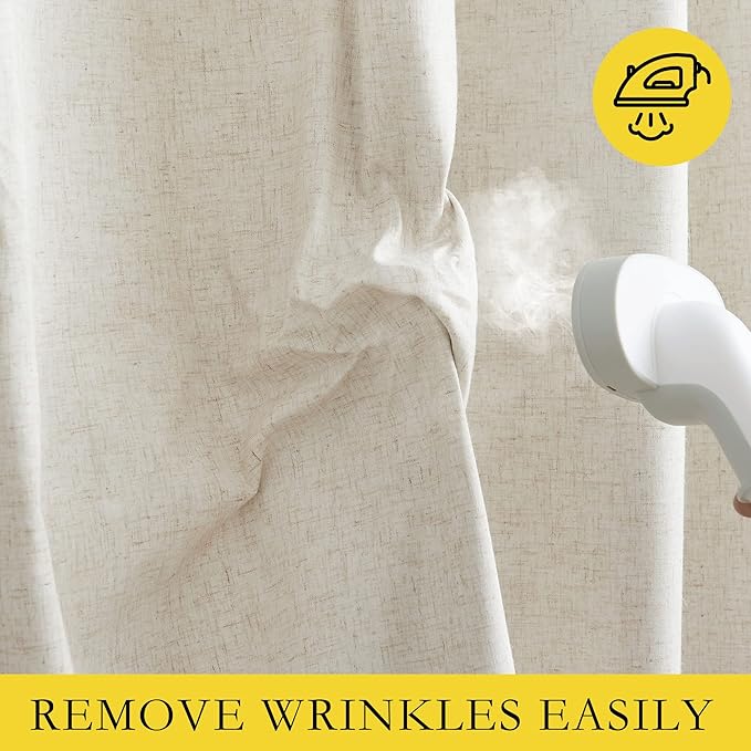 NICETOWN Farmhouse Style 100% Blackout Natural Linen Warm Curtains 90 inches Length for Winter, 2 Panels, 52" W, Cold Reducing Window Draperies with Thermal Insulated Liners for Dining Room