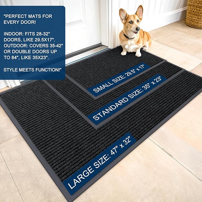 OLANLY Front Door Mat Indoor Outdoor Entrance, 2-Pack 35 x 23 Inch, Waterproof Heavy Duty Doormat, Fade Resistant, Low Profile, Easy Clean Patio Porch Welcome Floor Mats for Entry, Black