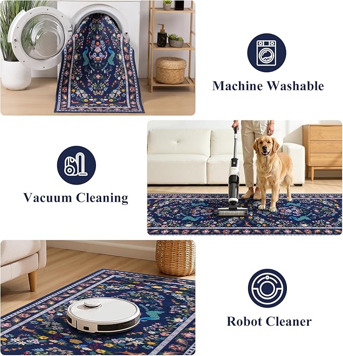HEBE Washable Hallway Runner Rug 2'x 8' Non Slip Kitchen Rugs Runner,Low Pile Entryway Rug Laundry Room Mat Floral Carpet Runners for Hallways, Kitchen,Bathroom,Laundry,Bedside Rug