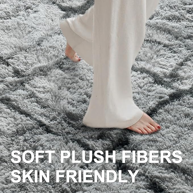 6x9 Ft Large Shag Rugs for Living Room Decor, Tie-Dyed Ultra Soft Fluffy Furry Area Rugs for Bedroom Indoor Floor, Aesthetic Carpet for Kids Home (Grey)