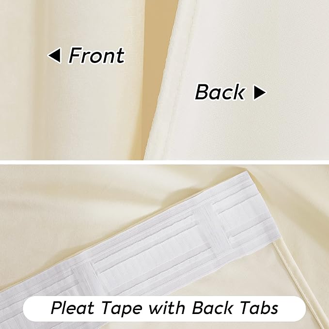 RYB HOME Cream Velvet Curtains 96 inch, Light Dimming White Window Curtains for Living Room Thermal Insulated Privacy Backdrop with Pleat Tape on Top for Bedroom, Ivory, W52 x L96 inch, 2 Panels