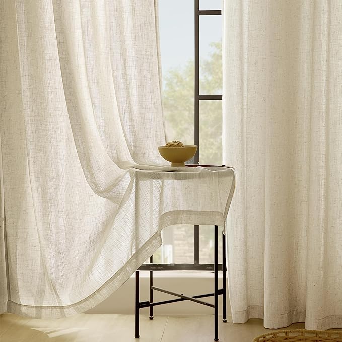Faux Linen Beige Curtains 120 inches Long for Living Room Rustic Farmhouse Linen Drapes Semi Sheer Burlap Textured Canvas Cloth Curtain Panels Set of 2 Kahki Tan Colored