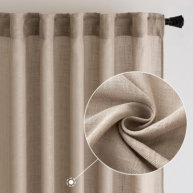 MIULEE Taupe Linen Curtains 72 Inch Length 2 Panels for Bedroom Living Room, Soft Thick Linen Textured Window Drapes Semi Sheer Light Filtering Back Tab Rod Pocket Burlap Look Decor, W37xL72