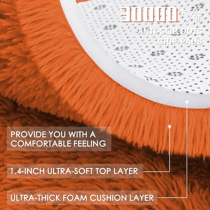 OLANLY Orange Round Rugs for Bedroom - Machine Washable, 8 ft Circle Area Rugs for Living Room, Soft and Fluffy Shaggy Carpet for Teen Girl and Boys, Nursery Rooms, Dorms, Home Decor Aesthetic