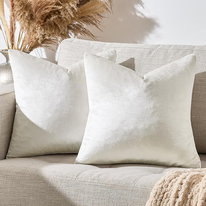 GIGIZAZA Beige Pillow Covers 22x22: Pack of 2 Throw Pillows Soft Solid Covers - Velvet Decorative Modern Couch Big Cushion Covers,Living Room,Bedroom,Sofa