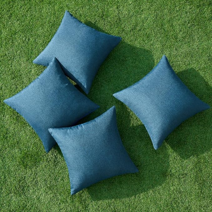 MIULEE Pack of 4 Decorative Outdoor Throw Pillow Covers Linen Waterproof Pillow Covers Farmhouse Cushion Cases for Patio Garden Tent Balcony Couch Sofa 16x16 inch Navy Blue