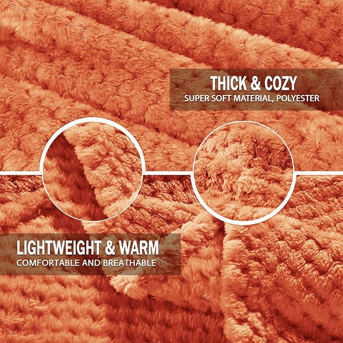 Exclusivo Mezcla Fleece Bed Blanket Queen Size, Super Soft and Warm Blankets for Couch, Sofa and Bed Waffle Textured, Cozy, Fuzzy and Lightweight (Burnt Orange, 90x90 Inches)