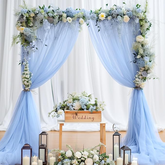 20ft x 15ft Baby Blue Tulle Backdrop Curtain for Birthday Party Sheer Fabric Backdrop Curtains for Baby Shower Boy Back Drop Gender Reveal Wedding Photo Backdrop Drapes Background 4 Panels 5ft x 15ft