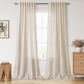 Cream Beige Linen Curtains for Living Room 100 Inches Long Light Filtering Semi Sheer Curtain Back Tab Modern Farmhouse Decor Elegant Luxury Coastal Drapes for Bedroom Dinner Room 52x100, 2 Panels