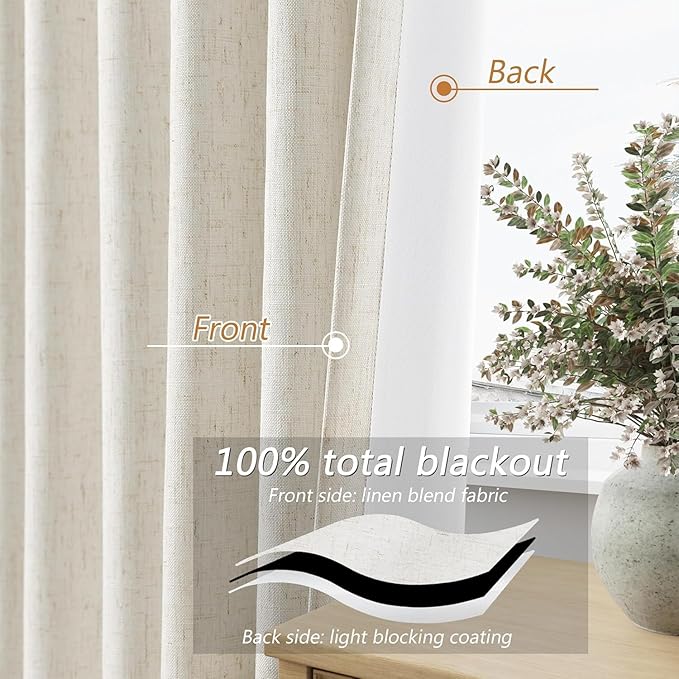 Guken Cream 100% Blackout Curtains 100 Inch Wide by 120 Inch for Living Room Bedroom Back Tab Thermal Insulated Black Out Linen 1 Drapes Room Darkening Window Curtains,1 Panel